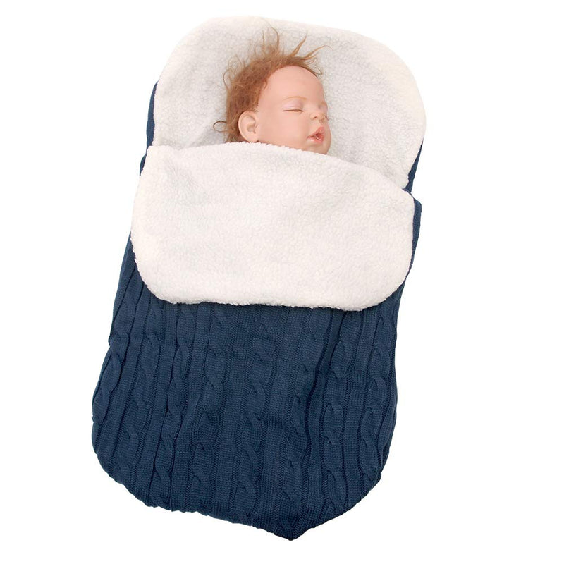  [AUSTRALIA] - Newborn Baby Swaddle Blanket, Knit Warm Fleece Blanket Swaddle Sleeping Wrap Bag Sack Stroller Unisex Baby Sleep Bag for Baby Blue