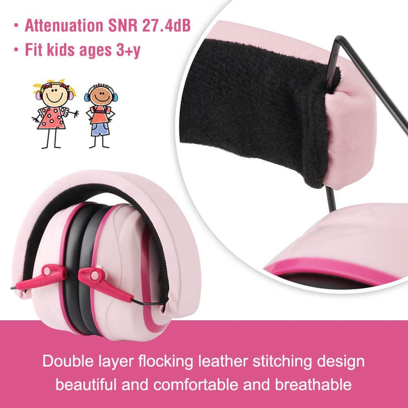  [AUSTRALIA] - Kids/Toddler Ear Protection Safety Ear Muffs For Age 3-16 Noise Cancelling Headphones 27.4dB Kids Hearing Protection Earmuffs Pink