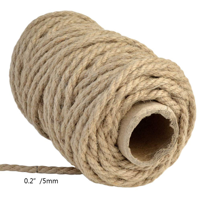  [AUSTRALIA] - Topbuti 5mm Natural Jute Twine 100 Feet Braided Jute Rope, Crafting Twine String Thick Twine for DIY Artwork, Christmas Twine, Gift Wrapping, Gardening Applications