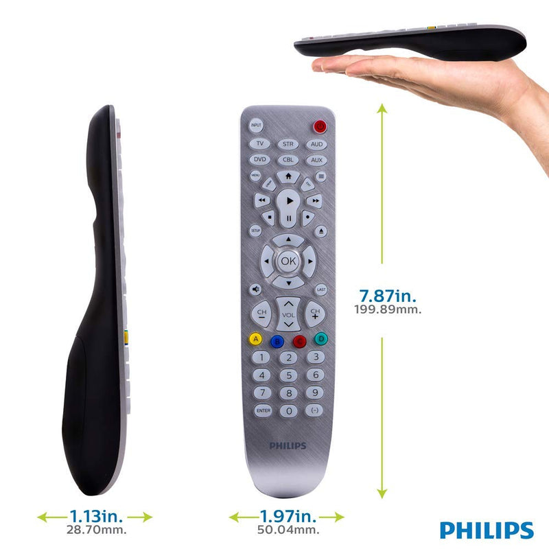  [AUSTRALIA] - Backlit Universal Remote Control by Philips, Works for Samsung, Vizio, TCL, HiSense, Sony, RCA, Panasonic, Roku, Apple TV, Smart TVs, Streaming Players, Blu-Ray, DVD, 6-Device, Silver, SRP3016S/27 6-Device Silver