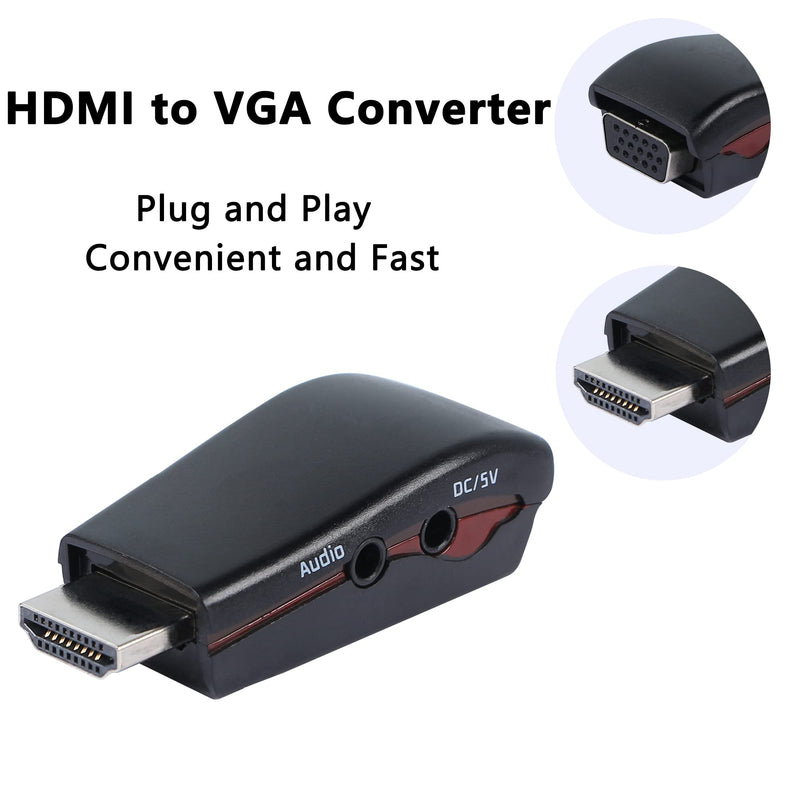  [AUSTRALIA] - GELRHONR HDMI to VGA with Audio Adapter,HDMI Male to VGA Female HD Converter Support 480P/576P/720P/1080P with 3.5mm Audio Cable Suitable for PC, Laptop, Set Box, TV, DVD - Black