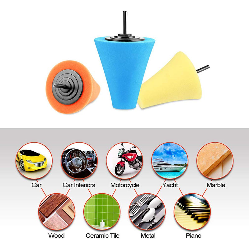 [AUSTRALIA] - ZFE 3 PCS 1/4 Inch Shank Sponge Buffing & Polishing Cone for Automotive Car Wheel Hub Care, Metal Polish Buffing Polishing Ball for Aluminum and Stainless Steel
