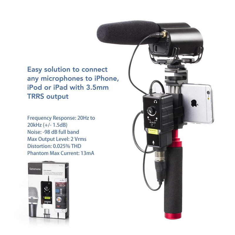  [AUSTRALIA] - Saramonic SmartrigII XLR Microphone & 6.3mm Guitar Adapter with Phantom Power Preamp Amplifier Compatible with iPhone 12 11 x 8 iPad iPod, Android Smartphone and Guitar SmartRig II