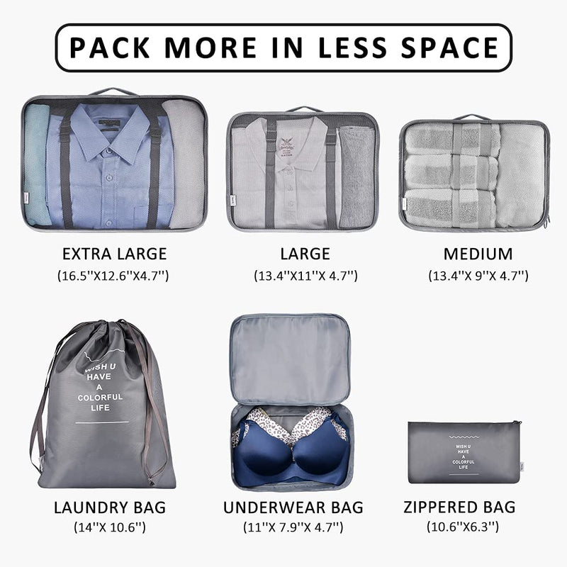 Travel Packing Cubes, VAGREEZ Lightweight Luggage Organizers Bags Set for Carry on Suitcase 6 PCS Grey - LeoForward Australia