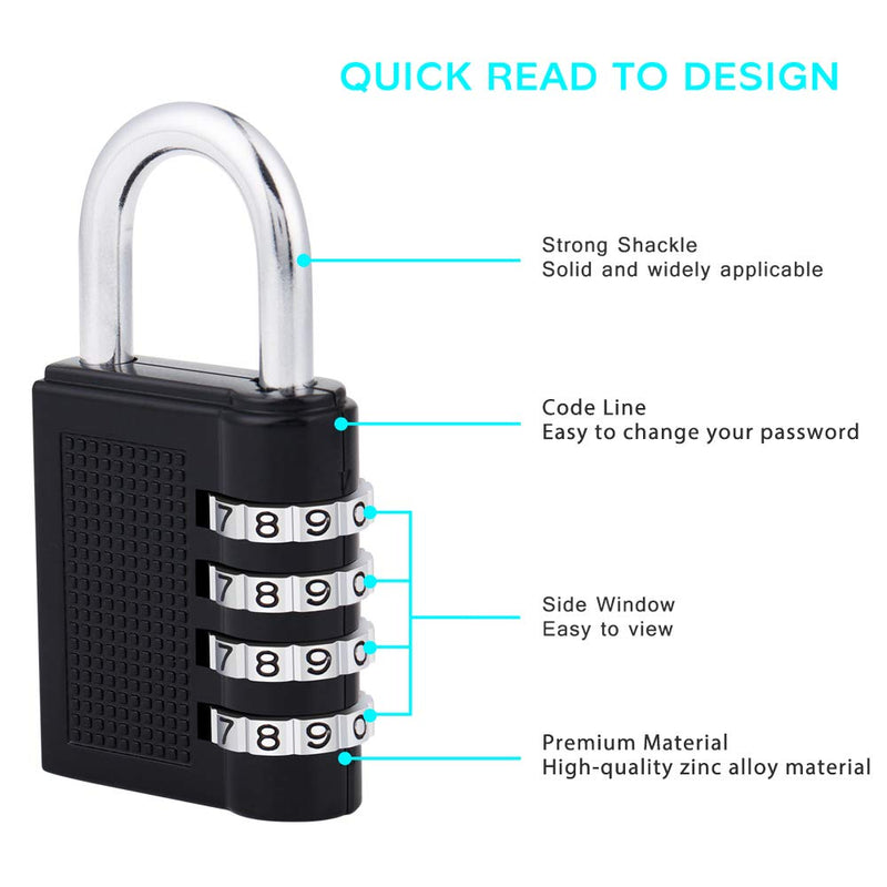  [AUSTRALIA] - ZHEGE Gym Lock, 4 Digit Combination Lock for Locker, Fence, School, Toolbox, Hasp Storage (Black) 1P 1Black