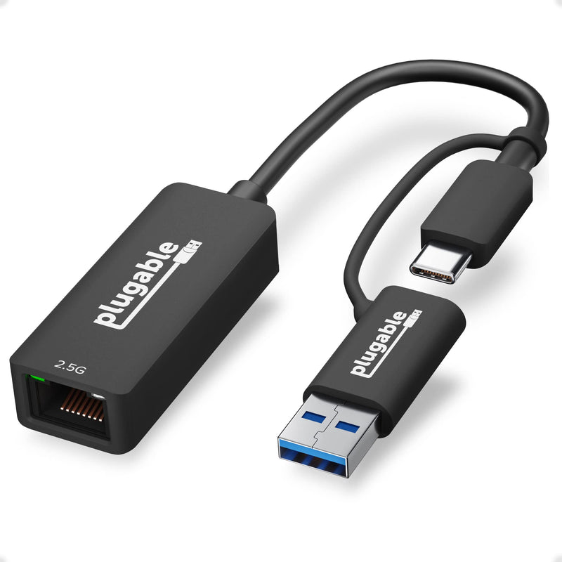  [AUSTRALIA] - Plugable 2.5G USB C and USB to Ethernet Adapter, 2-in-1 Adapter Compatible with USB-C Thunderbolt 3 or USB 3.0, USB-C to RJ45 2.5 Gigabit LAN Ethernet, Compatible with Mac and Windows
