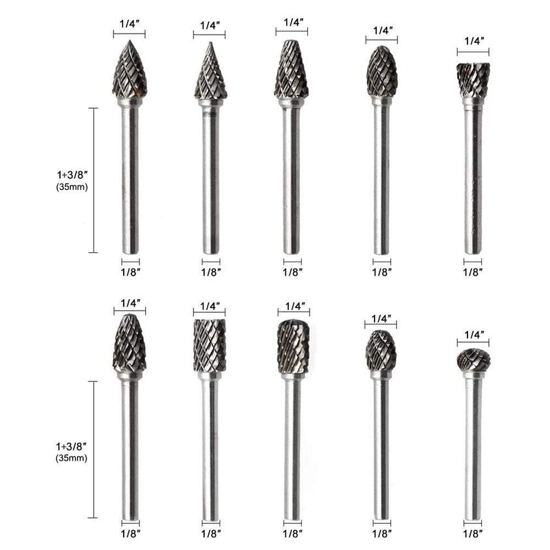 Double Cut Carbide Rotary Burr Set - Tungsten Steel Grinding Head 10 Pcs for Woodworking, Drilling, Metal Carving, Engraving, Polishing by ORAPXI Double Cut - LeoForward Australia
