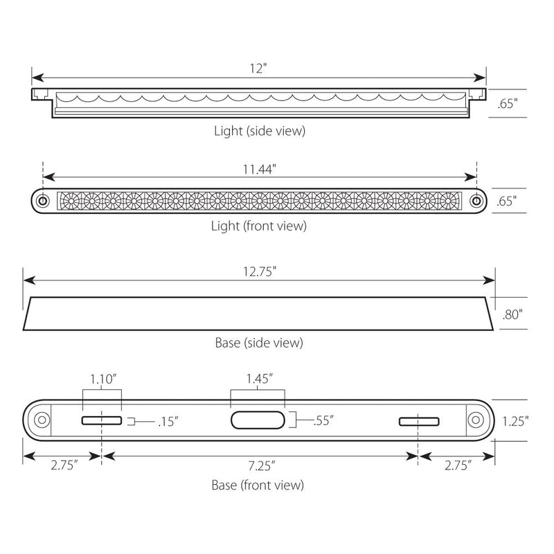  [AUSTRALIA] - Grand General 76295 Red 12" 19-LED Sealed Light Bar with Chrome Base and 3 Wires for Dual Function Red/Red w/Mount