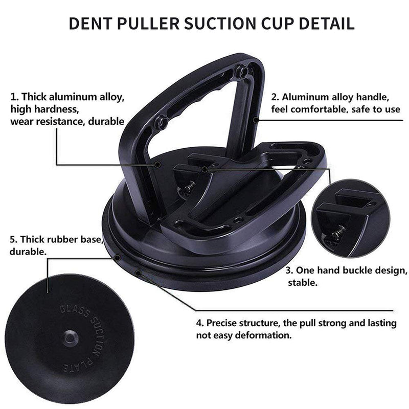  [AUSTRALIA] - WeTest Upgraded Black Aluminum Suction Cup Dent Puller Car Dent Puller, 2 Handle Lifter Dent Remover for Car Dent Repair, Heavy Duty Glass Lifting and Objects Moving