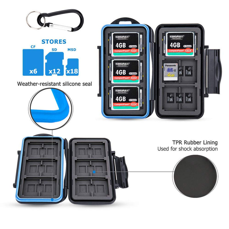 JJC SD Micro SD CF TF Memory Card Case Holder Storage 6 CF & 12 SD & 18 Micro SD Card,Water-Resistant and Shockproof - LeoForward Australia