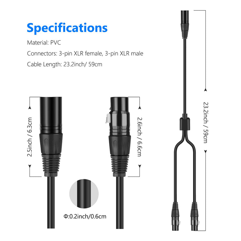  [AUSTRALIA] - Neewer XLR Splitter Male to 2 Female Cable, Dual Female XLR to Male XLR Mic Combiner Y Cord Balanced Microphone Splitter Cable (3-Pin 2 Female to 1 Male) — 1.6 Feet