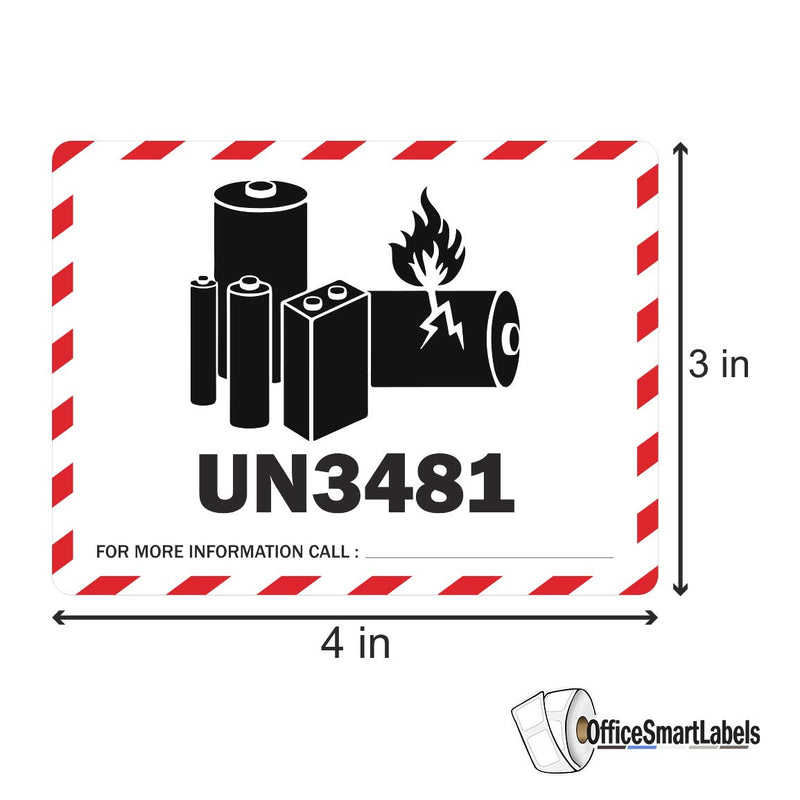 300 Labels - UN3481 Lithium Ion Battery Stickers for Battery Warning Shipping & Handling Warning (4 x 3 Inch - 1 Roll) Un3481 Battery Warning - LeoForward Australia