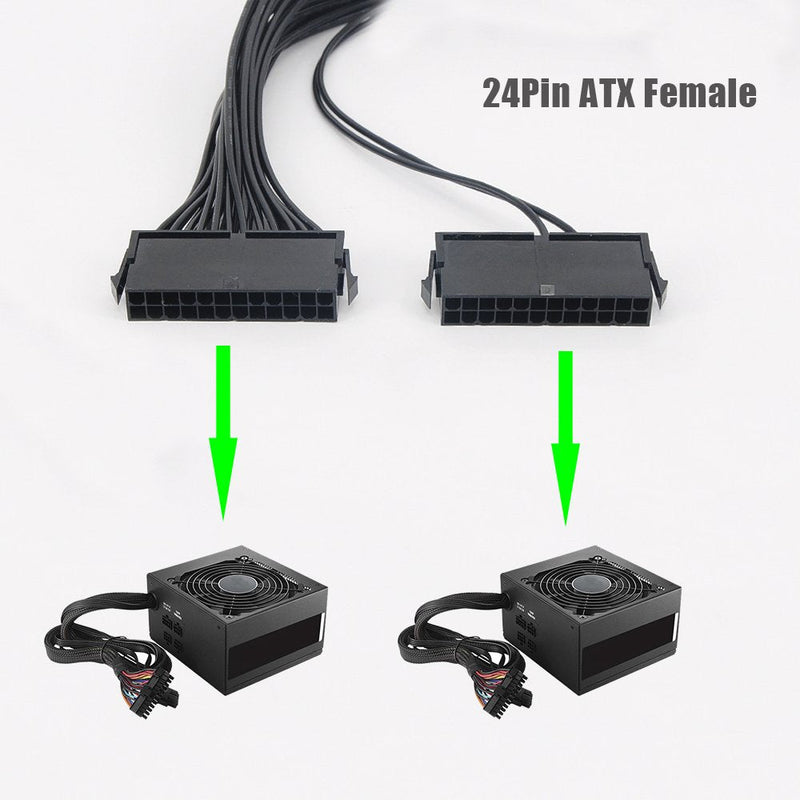  [AUSTRALIA] - Dual PSU Cable Adapter, Dual Power Supply Extension Cable Splitter Synchronizer 24 pin to 24(20+4) pin Male to Female for Computer ATX Motherboard 18AWG/1FT 1 Pack