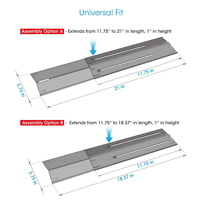 Unicook Porcelain Steel Heat Plate, Extends from 11.75" up to 21" L, Pack of 1, Grill Replacement Parts, Heavy Duty Adjustable Heat Shield, Heat Tent, Burner Cover, Flame Tamer for Barbecue Gas Grill - LeoForward Australia