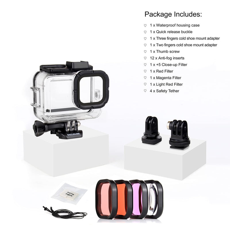  [AUSTRALIA] - YALLSAME Accessories Kit for GoPro Hero 10 9 Black with Waterproof Protective Housing Case, Support Deepest 196 ft / 60 m Underwater + 4 Lens Filters, Suitable for Diving / Scuba / Snorkel Waterproof Housing with Filters for Hero9 10