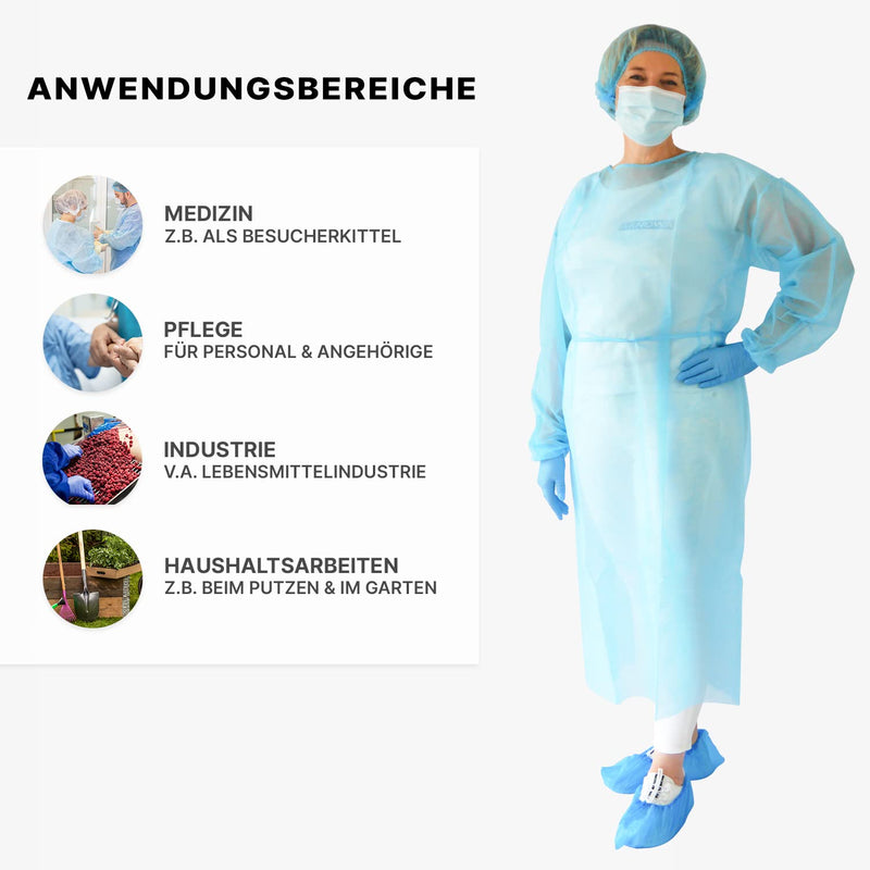  [AUSTRALIA] - Pack of 10 ARNOMED PP protective gowns disposable, surgical gown blue size. XL (130x140cm), hospital gown 23 g/m², disposable gown, PP fleece gown, patient gown, disposable gown, surgical gown, protective gown, disposable gown XL - blue 10 pieces