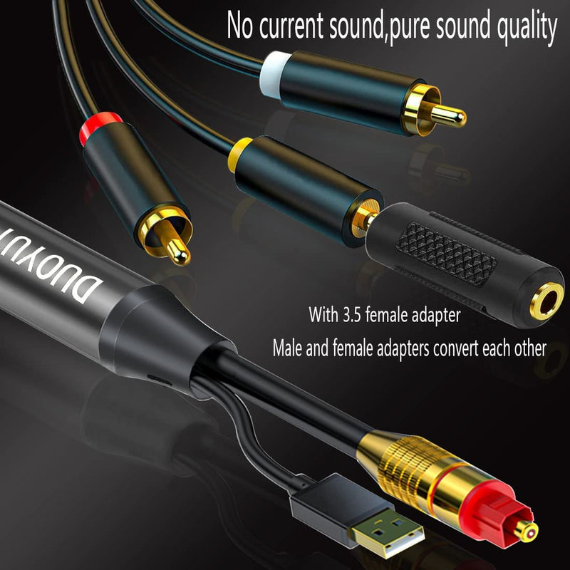  [AUSTRALIA] - Digital Optical to Analog 3.5mm AUX Audio Cable, Optical to 2 RCA Adapter, All-in-one D/A Audio Converter, for TV/PS4/Xbox/DVD SPDIF/TOSLINK/Optical Port to Sound Box Amplifier Headphones（16.5FT) 16.5FT Digital Optical to Analog