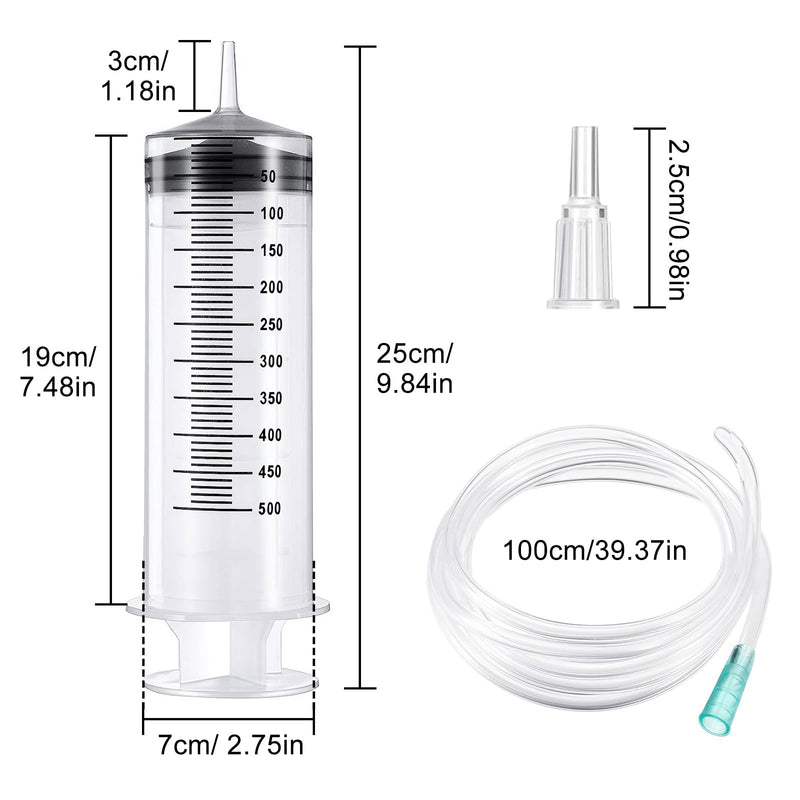  [AUSTRALIA] - 500ml Syringe Large Syringes with Hose for Science Labs Without Needle for Refilling and Measuring Oil Glue Applicator of Liquids Feeding Pets Scientific Laboratories