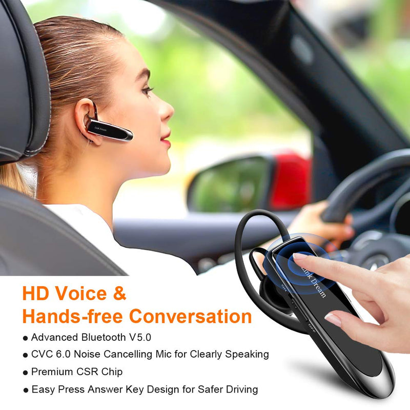  [AUSTRALIA] - Link Dream Bluetooth Earpiece for Cell Phones Wireless V5.0 Hands Free Headset Noise Canceling Mic 24Hrs Talking 1440Hrs Standby Compatible with Mobile Phone Tablet Laptop for Work from Home Driver BLACK