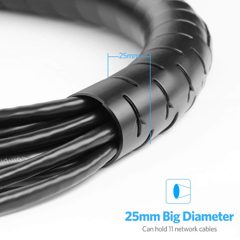  [AUSTRALIA] - PZRT Inner Diameter 8mm Long 2m Line Organizer Pipe Protection Spiral Wrap Winding Cable Wire Protector Cover Tube Cable Spiral Wrap Cable Management, Black