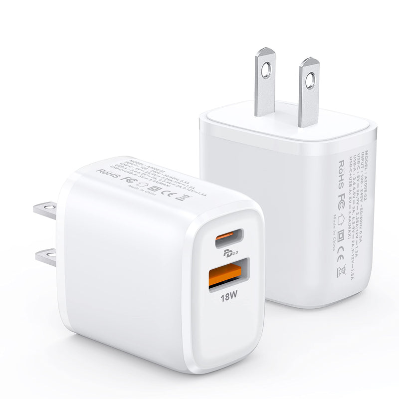  [AUSTRALIA] - 2-Pack Fast Charging Block, Upgraded 20W USB C Wall Charger Block, Dual Port PD Power Delivery Type C Charge Adapter Brick for iPhone 14/13/12/11 /Pro/Max/Mini/iPad/Samsung Galaxy, Watch Series 7 White