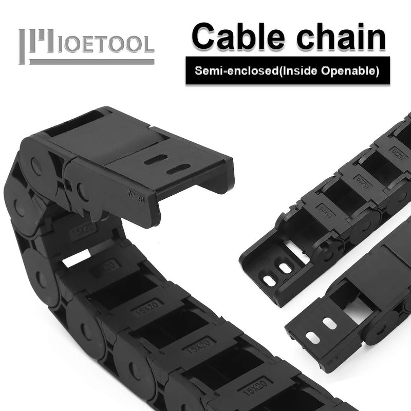  [AUSTRALIA] - LMioEtool R28/38 15mm x 20mm(Inner H x Inner W) Black Plastic Cable Wire Carrier Drag Chain 1M Length for CNC, with End Connectors - Semi Enclosed Type (Inner Side openable) 15*20B