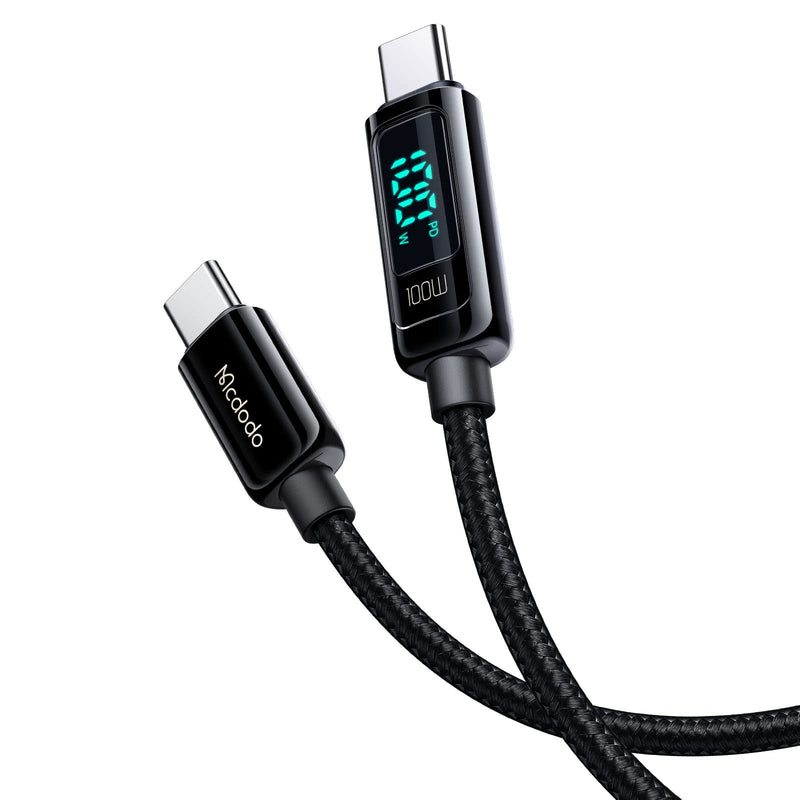  [AUSTRALIA] - Mcdodo Type C Cable 4Ft/5A Fast Charging Cable, PD 100W USB-C to USB-C Nylon Braided Charge Cord, 480Mbps Date/LED Display Cable for Laptop/IPAD/Switch/Galaxy/Mate/USB C PhoneInterface(Black)