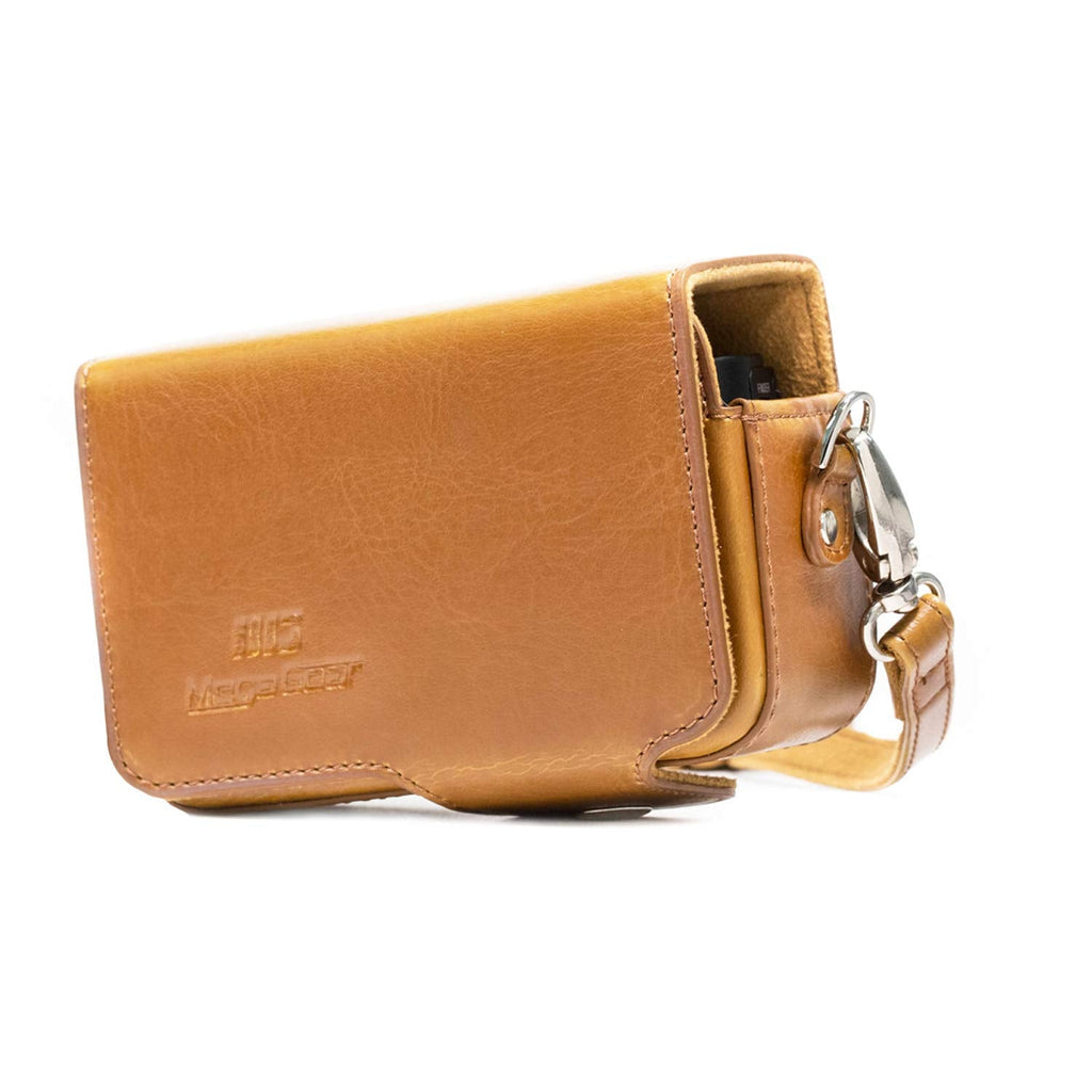  [AUSTRALIA] - MegaGear Leather Camera Case with Strap Compatible with Canon PowerShot SX740 HS, SX730 HS, Light Brown