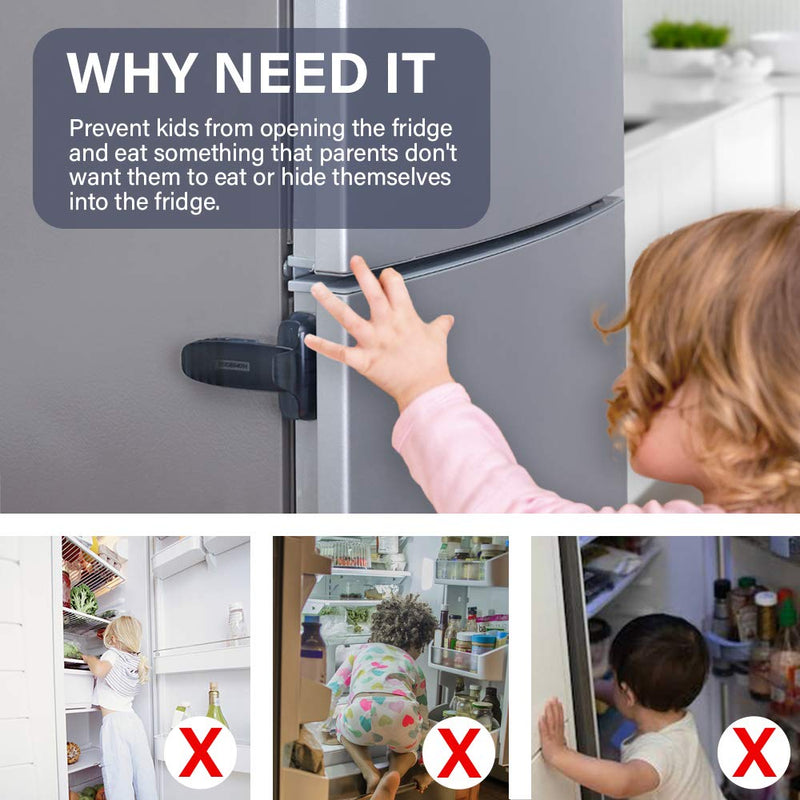 EUDEMON Home Refrigerator Fridge Freezer Door Lock Latch Catch Toddler Kids Child Baby Safety Lock Easy to Install and Use 3M VHB Adhesive no Tools Need or Drill (Grey，1 Pack) Grey - LeoForward Australia