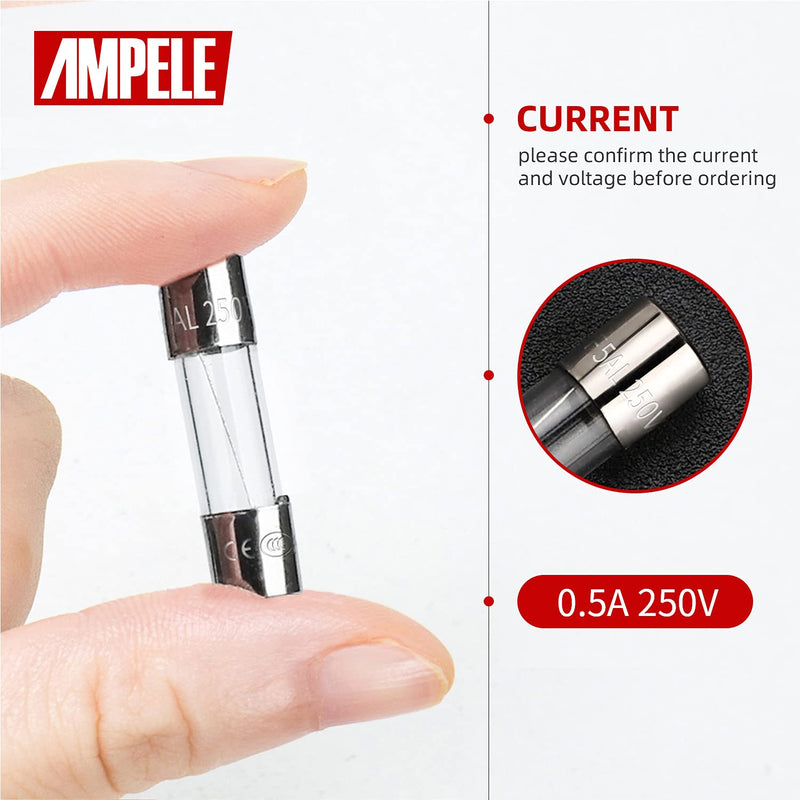  [AUSTRALIA] - AMPELE (Pack of 20) 0.5A Fast-Blow Fuse 0.5Amp 250V Glass Fuses 0.2 x 0.78 inch/5 x 20 mm (0.5Amp)(F0.5AL)