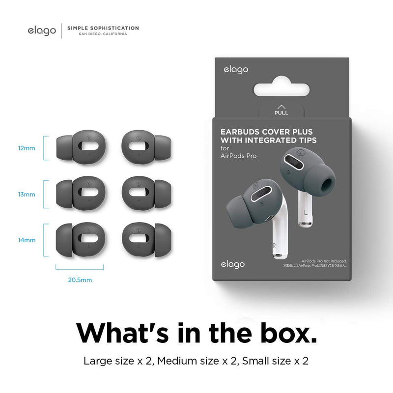  [AUSTRALIA] - elago [6 Pairs] AirPods Pro Ear Tips with Integrated Earbuds Cover Designed for Apple AirPods Pro, Fit in The Case, Anti-Slip, [3 Sizes: Large + Medium + Small] [US Patent Registered] (Dark Grey) Dark Grey