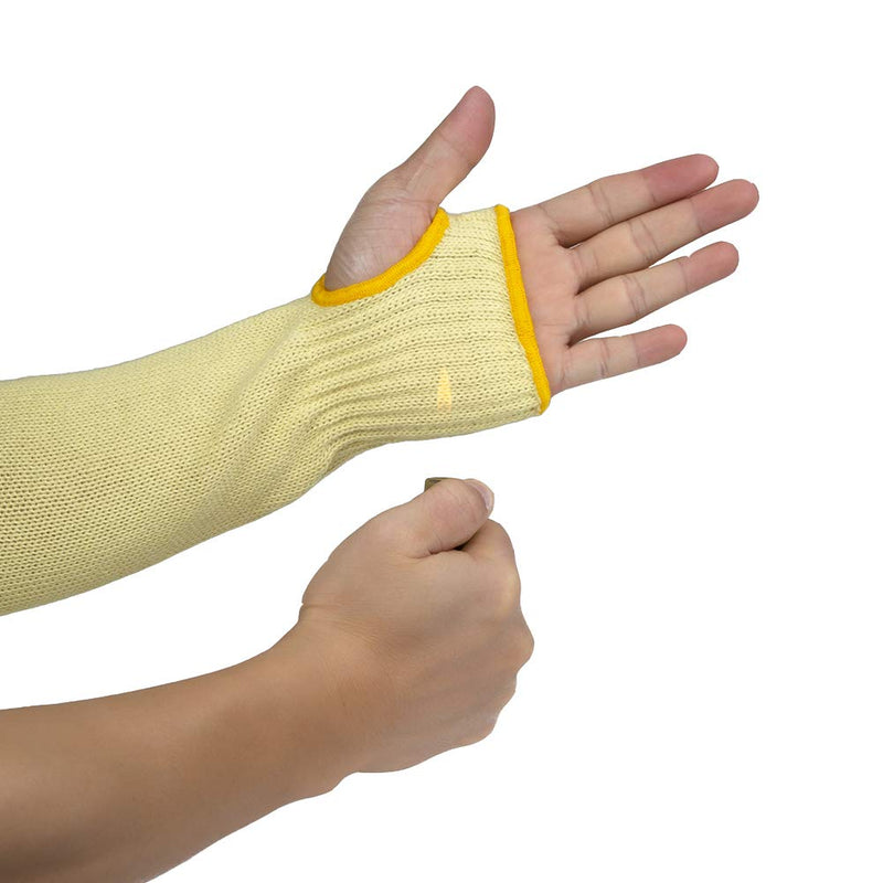  [AUSTRALIA] - Kevlar Sleeves Cut Heat Resistant,18 inch Long Self Defense Arm Sleeves with Thumb Hole,Mens Womens Safety Arm Guard Protector for Cooking and Equipment Repairs Work(Yellow,2 Pairs) Yellow 2p