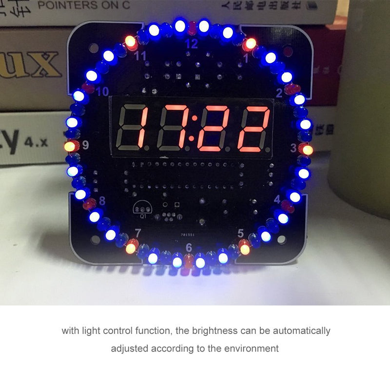 Wendry DIY Digital LED Clock Kit, Multi-Function Light Control Rotation Digital LED Electronic Clock with Temperature Suite with Installation Accessories(Case & USB Cable Red Blue) Case & Usb Cable Red Blue - LeoForward Australia