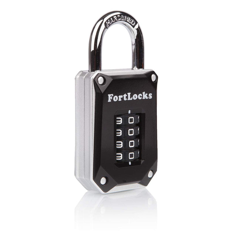  [AUSTRALIA] - FortLocks Gym Locker Lock - 4 Digit, Heavy Duty, Hardened Stainless Steel, Weatherproof and Outdoor Combination Padlock - Easy to Read Numbers - Resettable and Cut Proof Combo Code - 1 Pack Silver