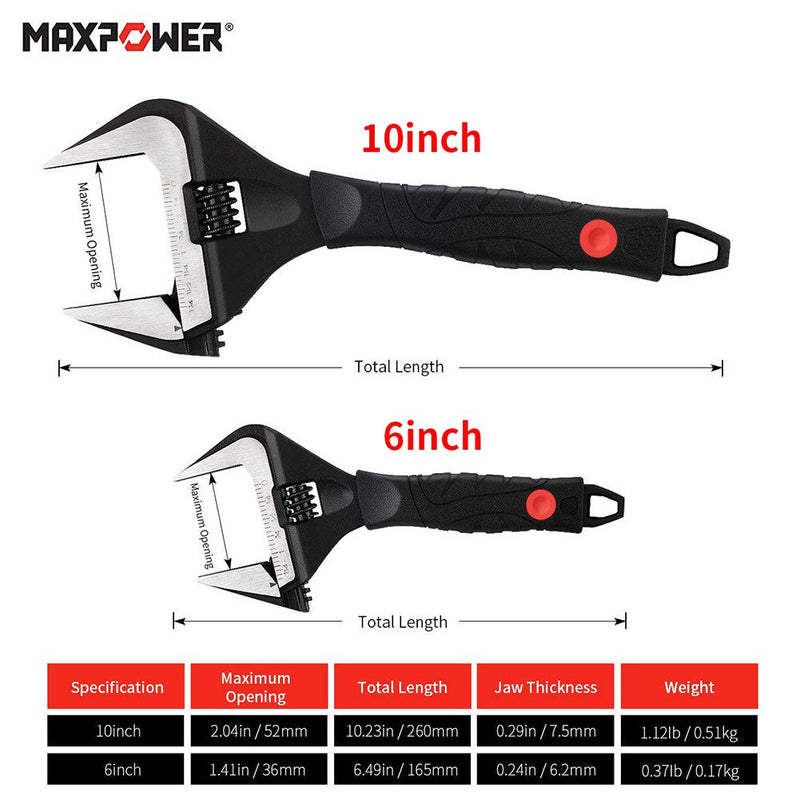  [AUSTRALIA] - MAXPOWER Stubby Deep Jaw Wide Opening Adjustable Wrench Set, 2 Pieces Kitbag Set. Plumbing Adjustable Wrench. 6-Inch and 10-Inch in a Kitbag- Random Blue or Red Handle Button