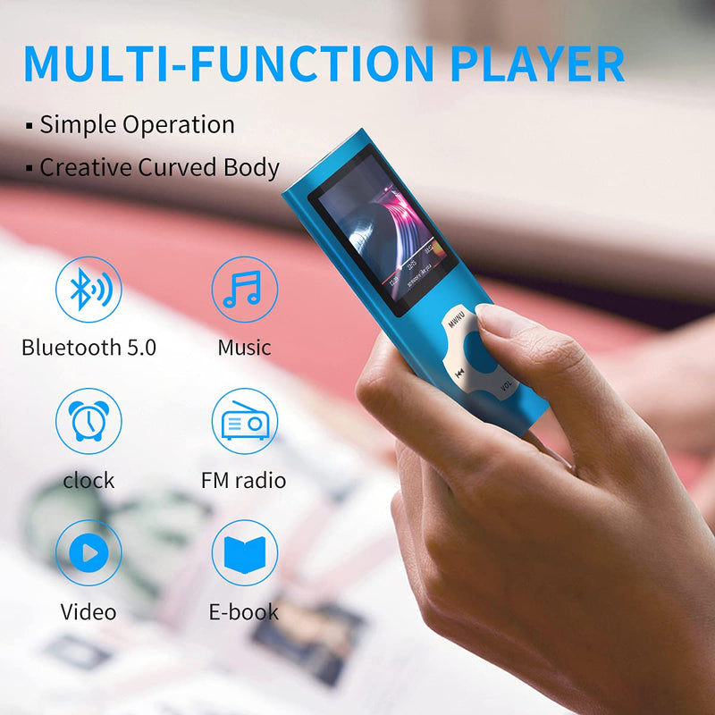  [AUSTRALIA] - MYMAHDI Bluetooth 5.0 MP3 / MP4 Player with 32GB Memory Card, 1.8'' LCD Screen, Support Up to 128GB/Video/Voice Record/FM Radio/E-Book Reader/Photo Viewer Dark Blue Bluetooth-32GB-Darkblue