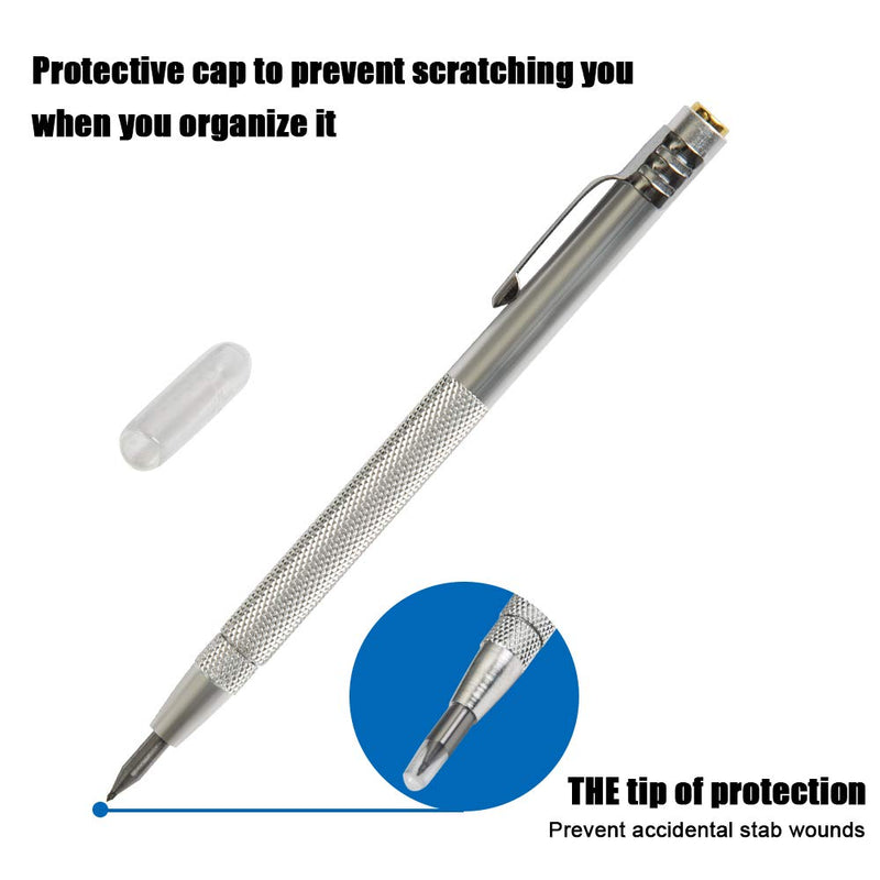  [AUSTRALIA] - IMT Tungsten Carbide Tip Scriber 2 Pack, Aluminium Etching Engraving Pen with Clip and Magnet for Glass/Ceramics/Metal Sheet, Extra 2 Free Replacement Marking Tip 2 Count (Pack of 1)