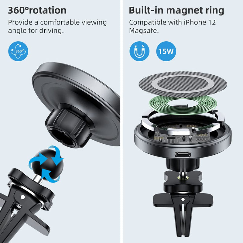  [AUSTRALIA] - Magnetic Wireless Car Charger,15W Fast Charging Auto-Alignment Air Vent Dashboard Mag-Safe Car Mount Charger Phone Holder for iPhone 13/13 Pro/13 Pro Max/13 Mini /12/12 Pro/12 Pro Max/12 Mini