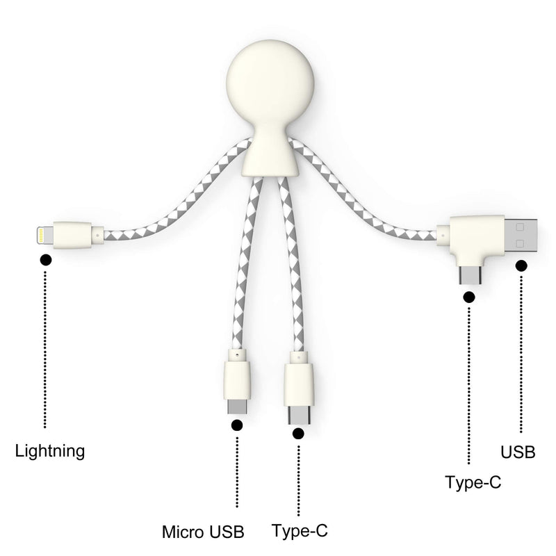  [AUSTRALIA] - Mr Bio Eco-Friendly, Dual-Power in, Universal Charging Multi Tip Cable for Smartphones (White) White