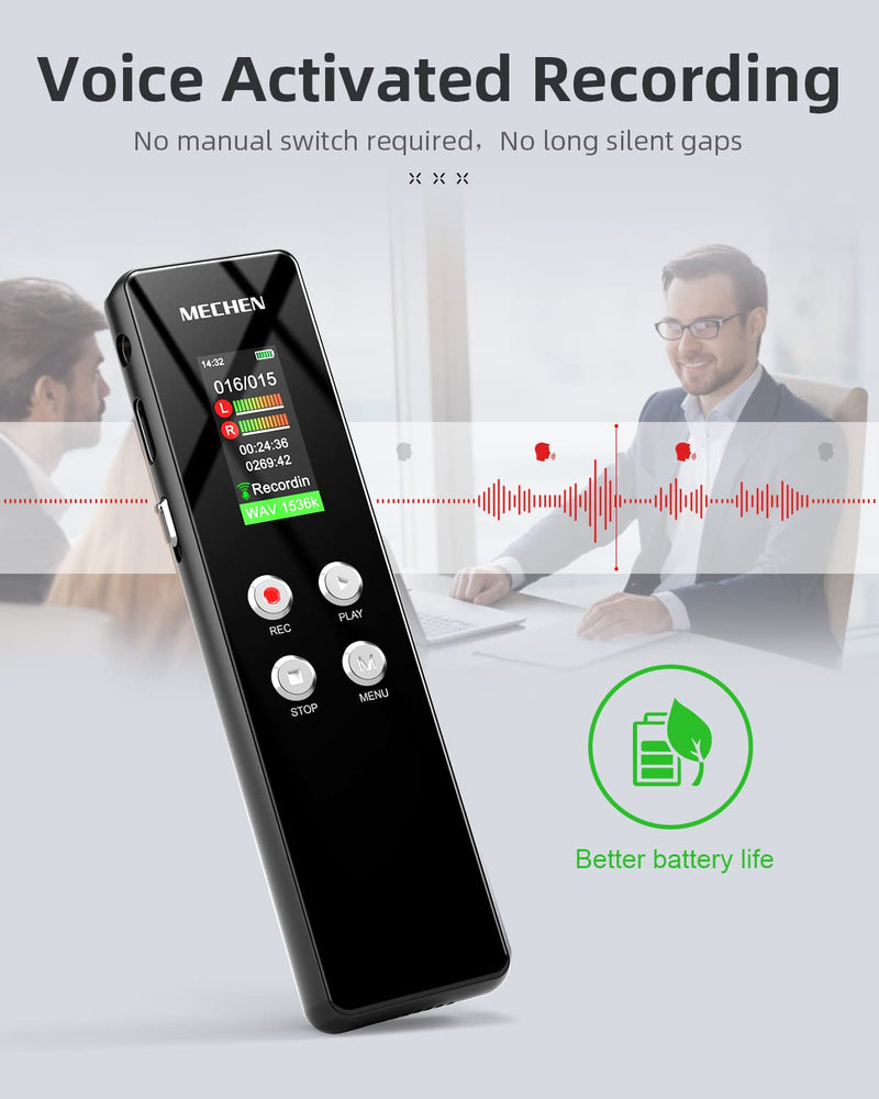  [AUSTRALIA] - MECHEN 64GB Digital Voice Recorder Dictaphone, Voice Activated, with Playback for Conferences Meetings Speeches, Pocket Recorder Password Line, USB C, 1536Kbps, AB Repeat (64GB)