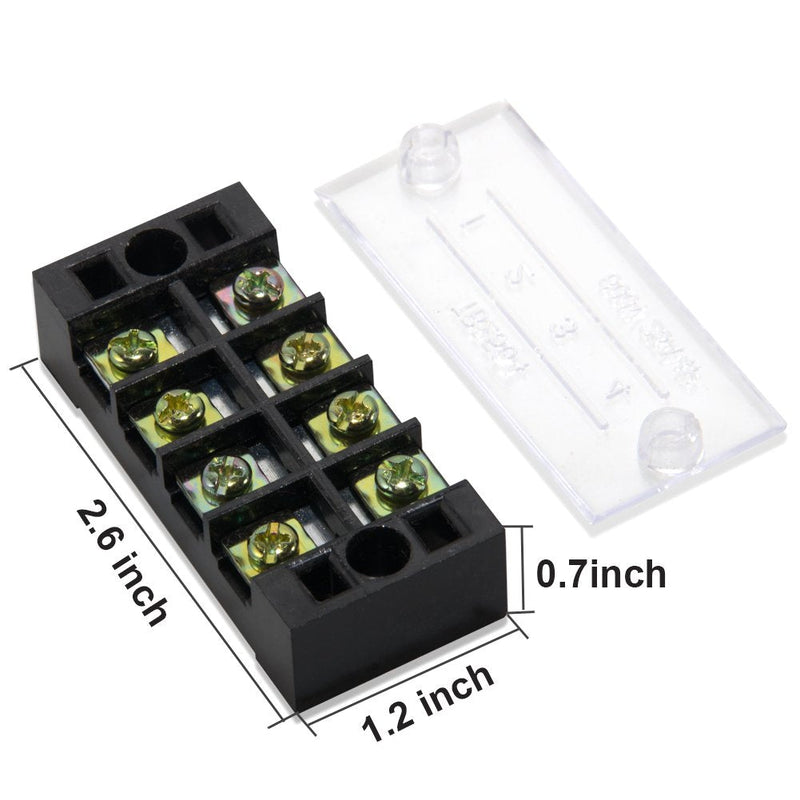  [AUSTRALIA] - MILAPEAK Terminal Block and Strip - 12pcs (6 Sets) 4 Positions Dual Row 600V 25A Screw Terminal Strip Blocks with Cover + 400V 25A 4 Positions Pre-Insulated Terminals Barrier Strip Black & Red 25A 4P+6pcs Jumpers