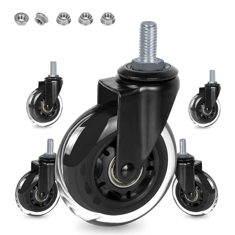  [AUSTRALIA] - 3" Thread Screw in Office Chair Caster Wheels, 3/8"-16x1"(Not Metric M10), Safe for All Floors, PU Rubber Furniture,Carts Stem Caster Wheels,No Scratch,650Lbs Weight Capacity 3/8"-16x1" Threaded Stem Flange Nuts Caster Wheel 40x20