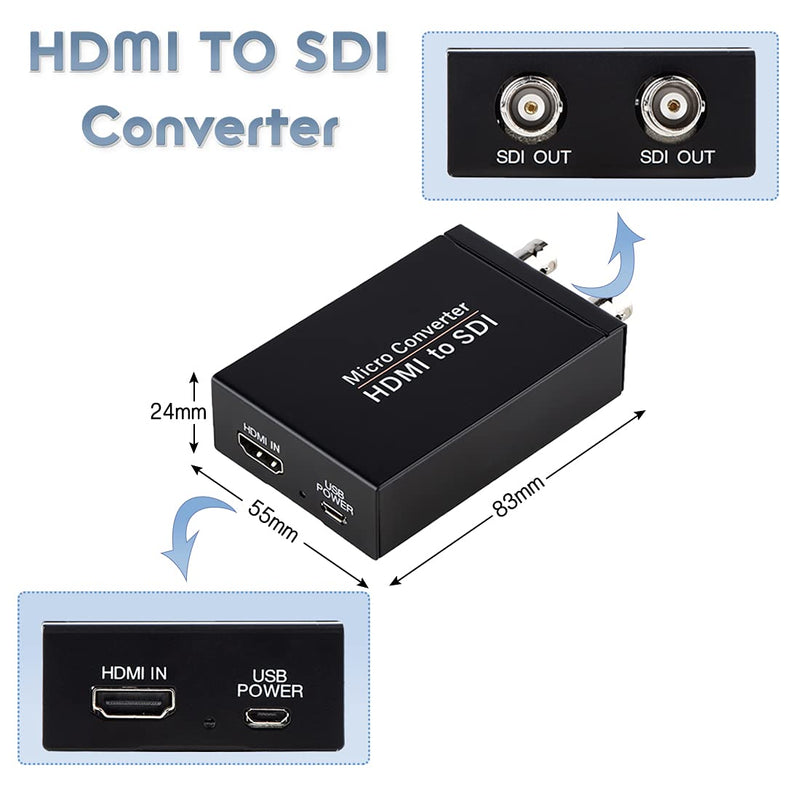  [AUSTRALIA] - HDMI to SDI, HDMI to SDI Converter Two SDI Output Audio Embedder Support HDMI 1.3, 3G/ HD-SDI Auto Format Detection Extender for Camera CCTV (Black)