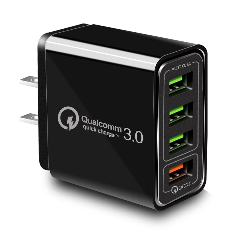  [AUSTRALIA] - USB Charger 40W QC3.0 USB Wall Charger, CARZONJX 5V/3.1A 4 Port USB Fast Charger [Wite LED Light] Fast Charging Block for iPhone 14 13 12 11 X XR 8, iPad, Samsung Galaxy, LG, Moto, Switch and More 40W Black