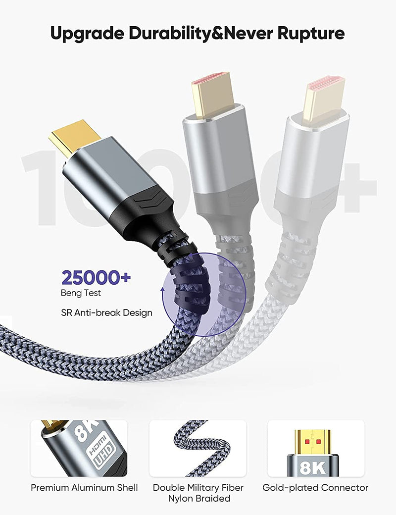  [AUSTRALIA] - Ultra High Speed 48Gbps 8K HDMI Cable 3.3FT/1M 2-Pack, Highwings HDMI 2.1 Braided Nylon Cord-4K120 144Hz 8K60Hz RTX 3090 eARC HDR10 4:4:4 HDCP 2.2&2.3 Dolby Compatible for PS5, PS4, UHD TV and PC 3.3feet