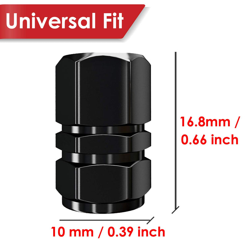 Tire Valve Caps (12 Pack) Heavy-Duty Stem Covers | Dust proof, with O Rubber Seal | Hexagon Design | Outdoor, All-Weather, Leak-Proof Air Protection | Light-Weight Universal Aluminum Alloy ( Black ) - LeoForward Australia