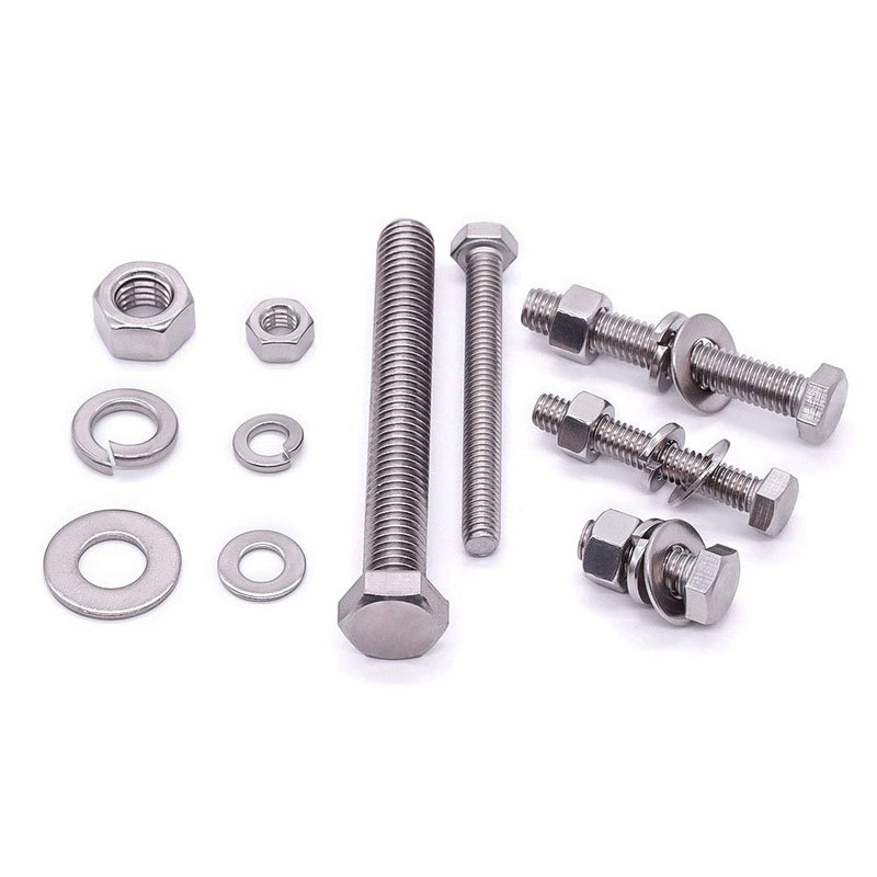  [AUSTRALIA] - M6 x 50mm (10 Sets) Stainless Steel Hex Bolts with Hex Nuts, Flat Washers and Lock Washers Assortments, Hexagon Bolts with Nuts and Washers, Full Thread Coveraage, Coarse Thread UNC M6 x 50mm (10 Sets)