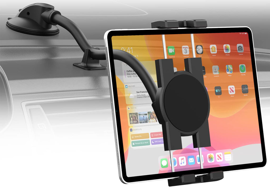  [AUSTRALIA] - Tablet Holder for Car Dashboard, Charchendo Windshield iPad/Phone Car Mount Gooseneck Suction Cup Anti-Vibration for Most Vehicle, Compatible with iPad Pro 12.9 Air Mini, iPhone, 4-12.9'' Devices