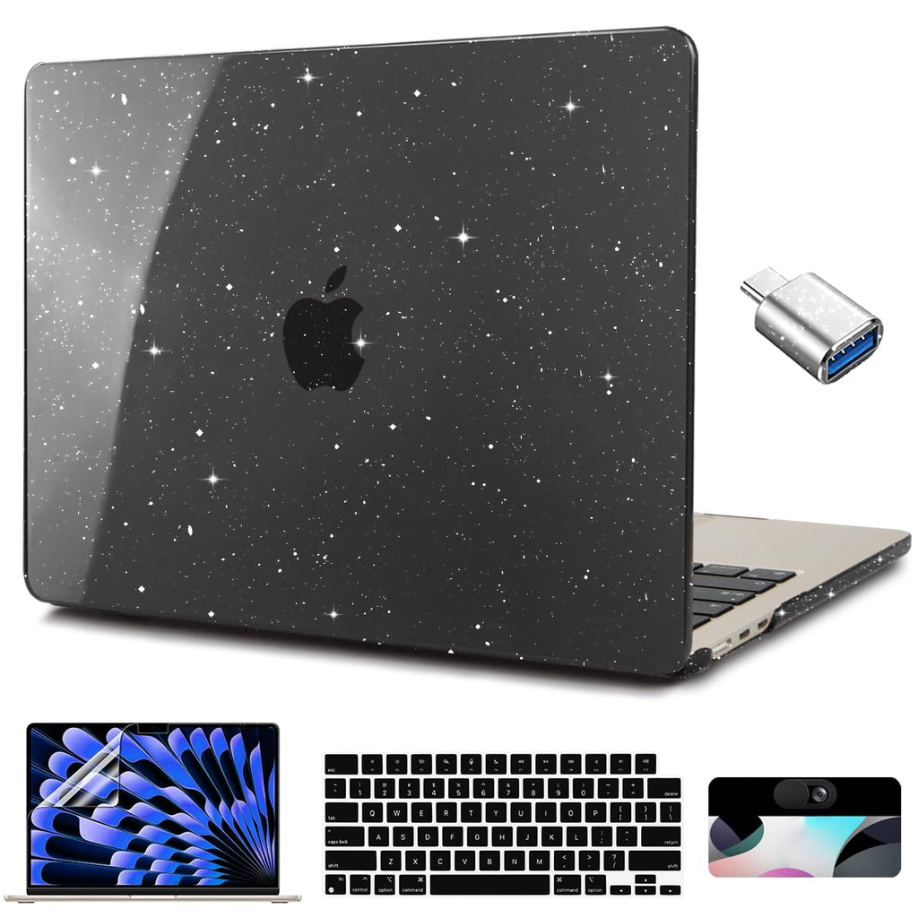  [AUSTRALIA] - CISSOOK Sparkly Black Star Case for MacBook Air 15 Inch Case A2941 M2 2023 Release, Plastic Glitter Bling Hard Shell Case with Keyboard Cover Screen Protectot for MacBook Air 15 M2 Chip