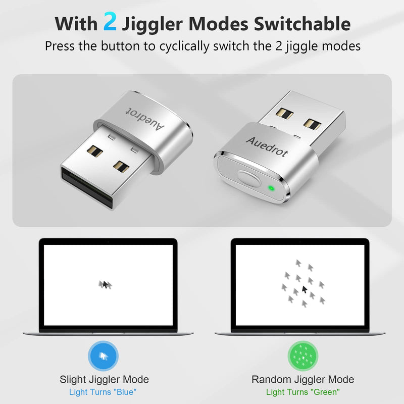  [AUSTRALIA] - Mouse Jiggler Undetectable Metal USB Mouse Mover with Switch Button, Automatic Mini Mouse Shaker with 2 Jiggle Modes, Mouse Simulator, Driver-Free Plug & Play Keep Computer/Laptop Awake, Silver, 2 PCS